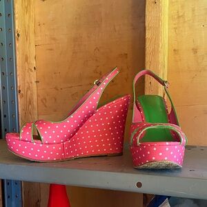 Lilly Pulitzer Pink and Green Polka Dot Wedges
